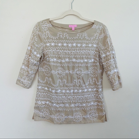 Lilly Pulitzer Tops - Lilly Pulitzer Tan & White Embroidered Tunic Top